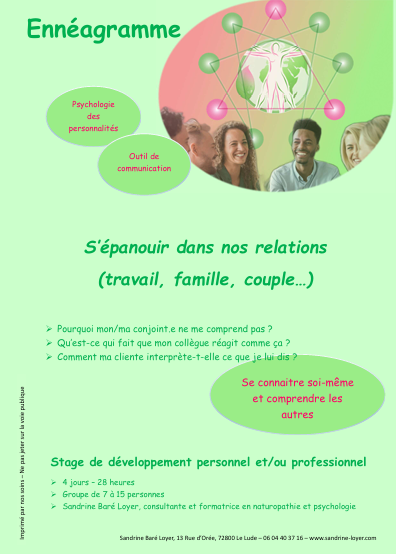 Affiche formation Ennéagramme 2026 par Sandrine Baré Loyer au Lude